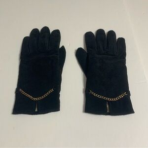 Black Leather Gloves Gold Chain Lined Thinsulate M